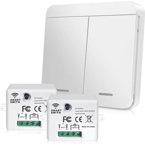 Lot de 2 interrupteurs sans fil blancs : sans fil, télécommande, kit d'interrupteurs sans fil, pour Smart Home 86 x 86 mm (1/5)
