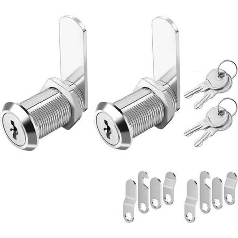 Juego de 2 piezas: cerradura sin llave armarios, cerradura de cilindro de 25 mm llave juego, compartimentos de caravanas cajas de (plateada) (1/5)