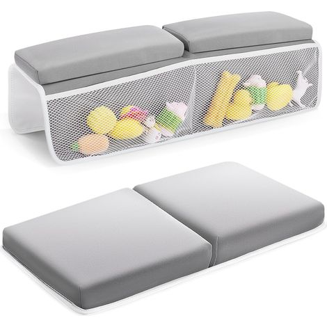 Ensemble tapis de bain bébé avec accoudoirs et genouillères, gris (1/4)