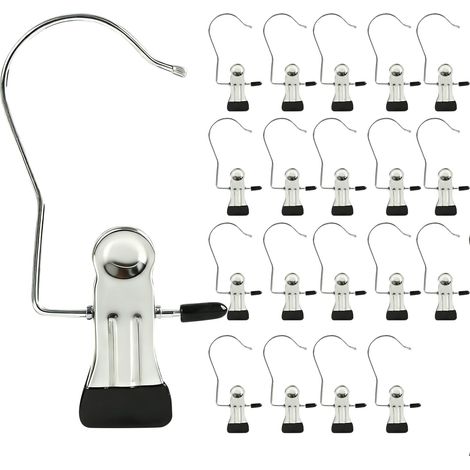 Lot de 20 Cintres Pince en Acier Inoxydable - Crochets Cintre Rotatifs 360°, Antidérapants, pour Pantalons, Chaussettes, Bottes et Serviettes (1/5)
