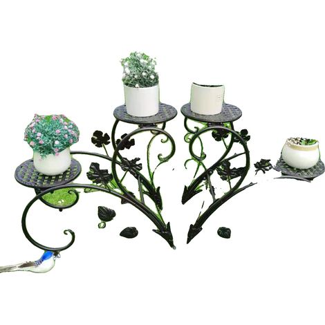 Soporte para plantas de 4 niveles, para uso interior y exterior, color negro. (1/2)