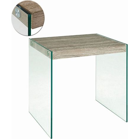 Table d'appoint en tube d'acier, MDF, Coloris Chêne/Truffe - L46x P35 x H43 cm (1/2)