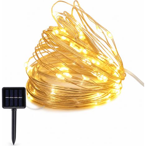 Guirlande LED Solaire Violette en Fil de Cuivre, 300 LED, 8 Modes, Étanche pour Jardin et Noël (1/5)