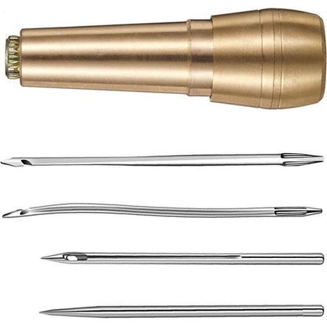 Lot de 4/5 outils de couture en cuir avec aiguille à crochet, poinçons ergonomiques en métal, outil de réparation de chaussures en cuir pour aiguilles à coudre (1/5)