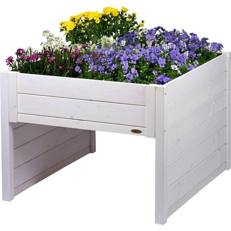 Grand Garage pour Robot Tondeuse en Bois avec bac à Plantes avec Film – Garage pour Tondeuse à Gazon – 79 x 73 x 56 cm – Blanc (1/5)