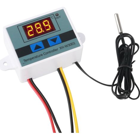 Controlador de temperatura XH-W3001 de 12 V con sonda impermeable, termostato digital de 120 W, -50110 °C, regulador de temperatura constante LED para calefacción o refrigeración en incubadoras, terra