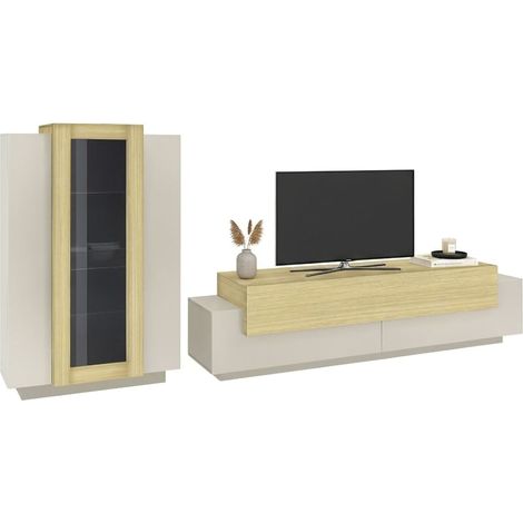 Parete Attrezzata Lazzate, Mobile Soggiorno Modulabile, 10 Ripiani Made in Italy, 6 Ante, 280x45x120.5h cm Beige