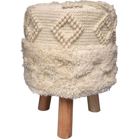 Tabouret Bohème Fait à la Main "Bohist" 50cm Naturel (1/3)
