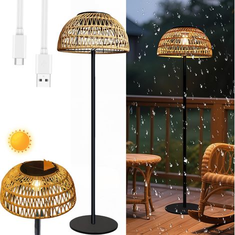 Lampadaire Solaire Extérieur sans Fil, Recharge Solaire et USB-C, Étanche IP65, Lampe sur Pied pour Terrasse, Jardin, Balcon et Patio (1/5)