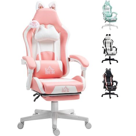 Fauteuil gaming rose inclinable avec repose-pieds rétractable, soutien lombaire et appui-tête, tendance cosy