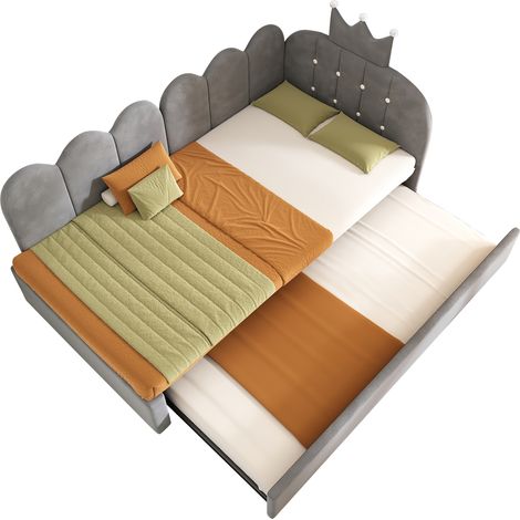 Canapé convertible 90x200 cm, banquette-lit d'appoint 90x190 cm, angle L, velours gris chiné, style adorable et raffiné, compact pour chambre ado ou invités, sans matelas. (1/5)