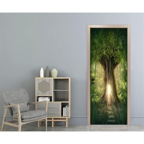 30,3" x 78,7" 3D-Kunst-Fantasy-Baumhaus-Türaufkleber Wandbild Ph