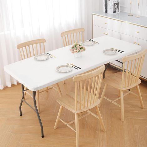 Tablecloth - Elastic Fitted Vinyl Front Flannel Back - For 6 Ft Folding Table 30 X 72 Inch - Indoor Outdoor Use - Black ×1 (1/4)