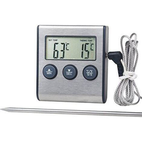 Magnetisches digitales Fleischthermometer „Küche“ mit Timer, Batterie inklusive, Schwarz/Silber – Universelles Lebensmittelthermometer für Fleisch, Grill und Backofen (1/5)