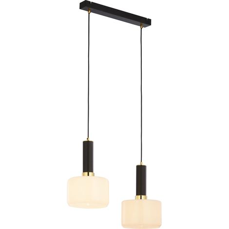 Lampada a sospensione VANES nero oro 52cm 2xE27 vetro bianco