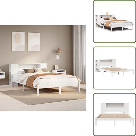 vidaXL Lit bibliothèque sans matelas blanc 160x200 cm bois pin massif (1/5)