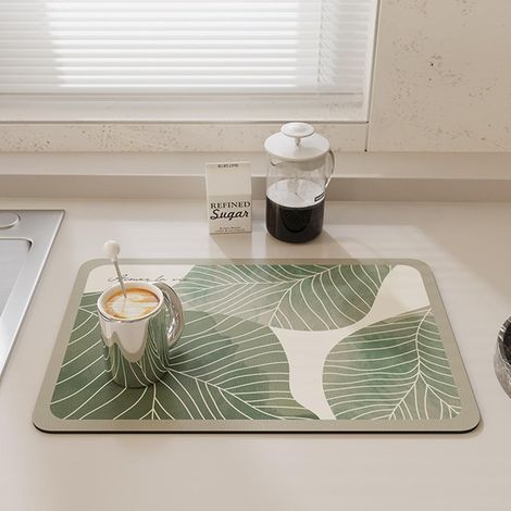 Tapis Egouttoir Vaisselle Cuisine, Motif Feuilles de Sechage Antidérapant d Evier d'égouttement Absorbant (30x40cm,Feuilles vertes) Vertes 30x40cm'30x40cm Feuilles Vertes'Feuilles Vertes'30x40cm