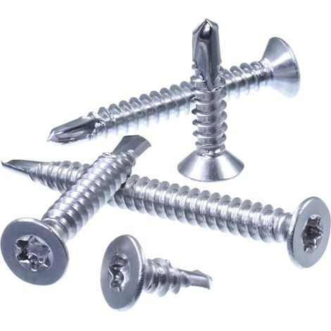 Packung mit 100 Blechschrauben aus Edelstahl A2 – 5,5 x 40 mm – TX-Senkkopf – Integrierte Metallbohrung – Befestigung für Dächer und Fassaden
