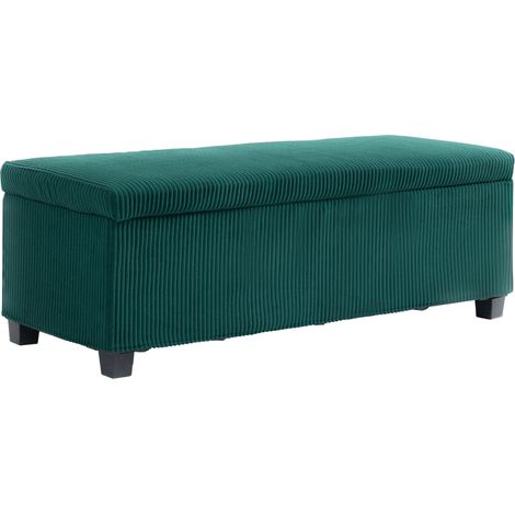 Banc coffre de lit en velours côtelé vert, avec couvercle, 112 x 42 x 40 cm, pour salon, chambre ou entrée. (1/5)