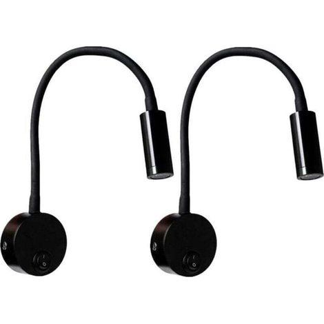 Ulisem 2 lampes de lecture murales noires 3 W, lampe de bureau réglable à col flexible, lampe de chevet avec interrupteur LED pour soins des yeux (blanc chaud) (1/4)