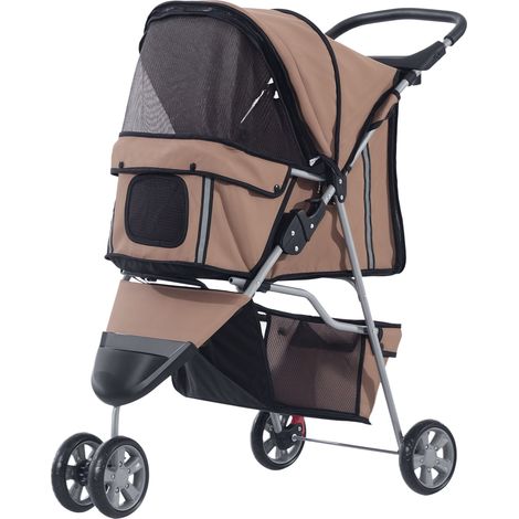Poussette pliable pour petit chien, chariot à roulettes avec freins, porte-gobelet, panier de rangement et coussin amovible lavable, pour animaux jusqu'à 10 kg, couleur café