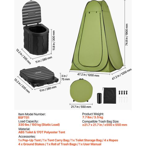 Kit de Toilette de Camping Pliable Toilette Portable avec Tente (1/5)