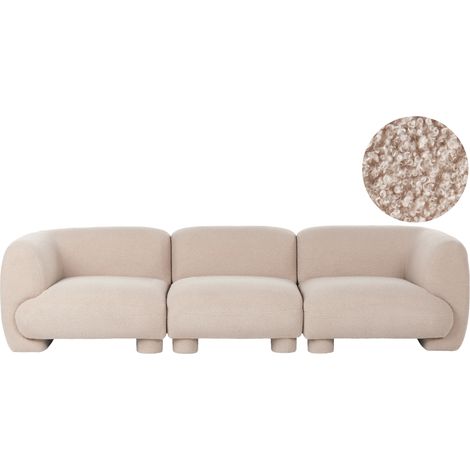 Sofá 3 plazas de bouclé modular de perfil bajo con forma curvada estilo orgánico beige Mjalbi