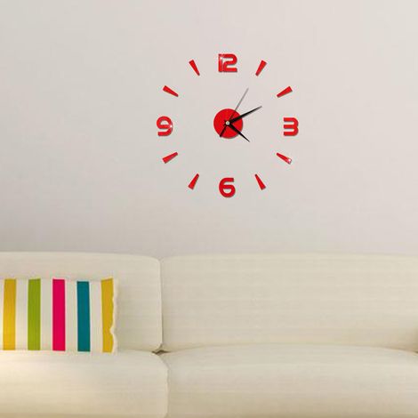 Wanduhr-Aufkleber, 1 mm Acryl-Spiegel, Uhrendekoration zum Selbermachen, moderne Wanddekoration für Zuhause, Büro oder Zimmer (Rot) (1/5)