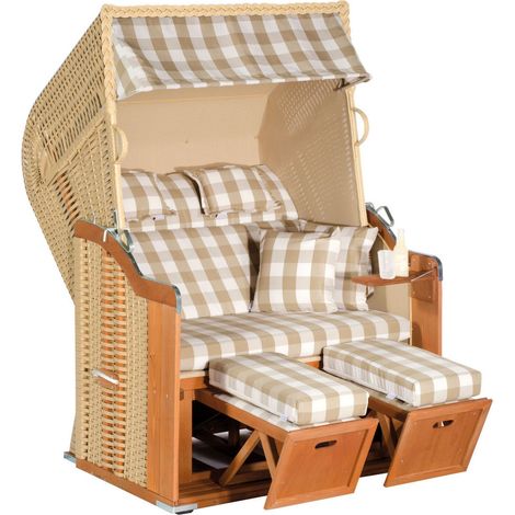 SunnySmart Garten-Strandkorb Rustikal 255 PLUS 2-Sitzer beige/sand mit Kissen (1/5)