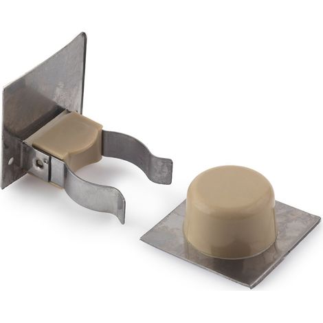 Retenedor de puerta con sujeción adhesivo con acabado beige. Dimensiones: 45x60x46 mm -