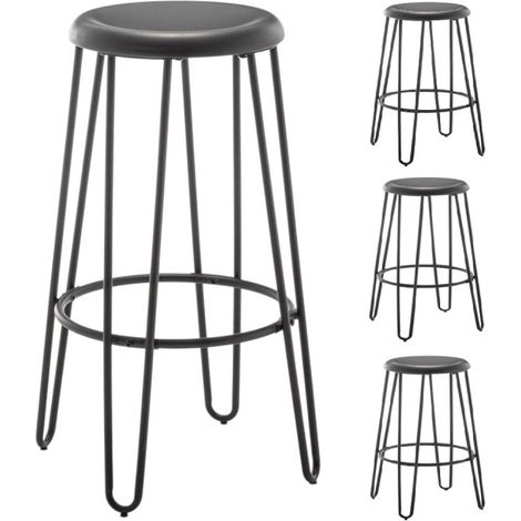 Set mit 4 hohen Hockern im Industriestil – Mattschwarzes Metall – Stiftbeine
