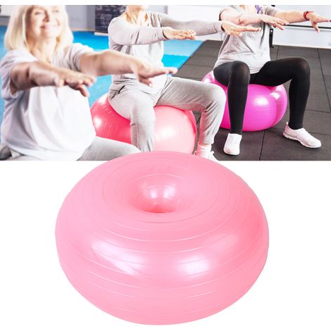 Ballon de Fitness en PVC Résistant Anti-Éclatement, Forme Donut Rose, Diamètre 50cm