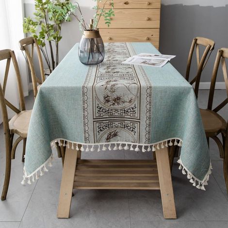 Nappe Rectangulaire Épaisse Coton Lin Vert 140×140 cm, Nappe Anti-Tache Imperméable, Décoration Table pour Cuisine et Extérieur (1/5)