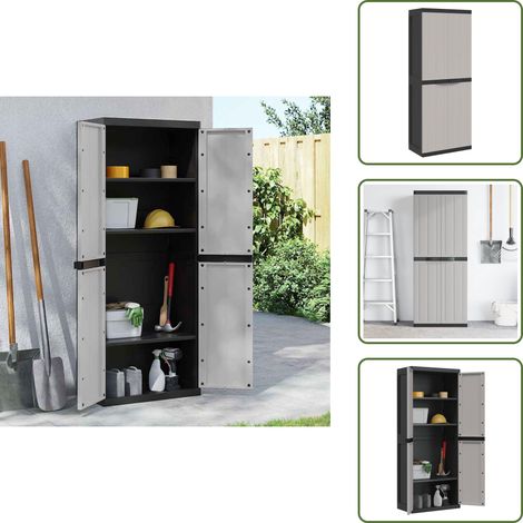 Armario de exterior PP - vidaXL Armario de almacenaje exterior PP gris y negro 65x37x165 cm - Armario de jardín con cerradura