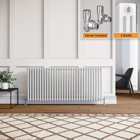 ELEGANT Horizontal Column Radiator White Radiator Cast Iron Radiator Triple Column Radiator Rads with Valves 600 x 1400 mm (1/5)