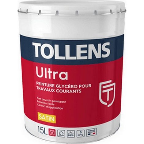 Tollens – Peinture satinée glycéro 3L – Blanc – Pour murs, plafonds et menuiseries – Garnissante et opacifiante – Application facile