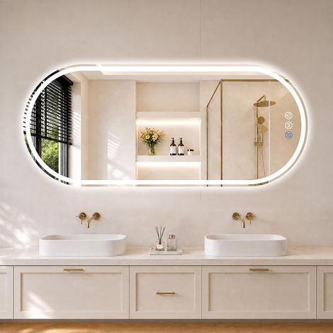 LED Bathroom Mirror, 114x24 mm Oval Frameless LED Light Mirror with Anti-Fog, Dimmable, Illuminated Wall Mirror, Smart Bathroom Mirror (1/5)