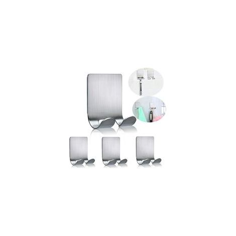 Support Rasoir Adhésif Double Crochet Métal Inox Étanche, Porte-Serviette Douche Salle de Bain, Charge Max 1kg, Lot de 4 (1/4)