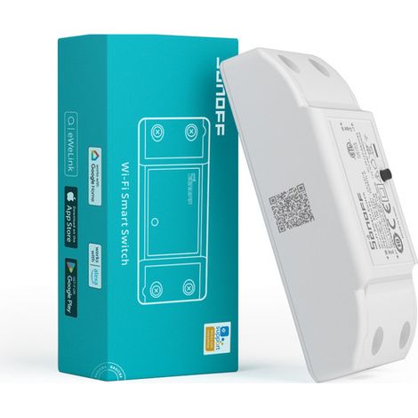 Interrupteur connecté WiFi 10A – Protection contre la surchauffe – Commande vocale Alexa/Google Home – Compatible avec eWeLink – Sonoff