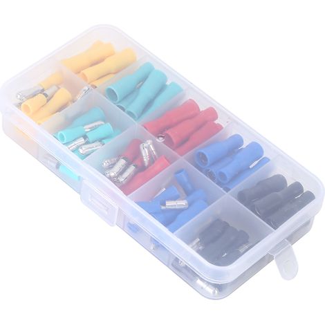 Lot de 100 cosses électriques mâles et femelles, de couleurs variées, à enficher, serties à froid. (1/5)