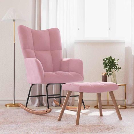 vidaXL Rocking Chair with a Stool Pink Velvet (1/5)