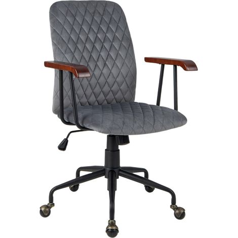 Velvet Office Chair Ergonomic Mid-back Computer Desk Chair W/Rubber Wood Armrest (1/3)