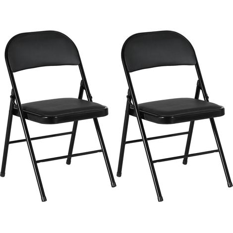 Assise d'appoint confortable, lot de 2 chaises pliantes rembourrées en faux cuir noir, pieds en métal, bureau (1/5)