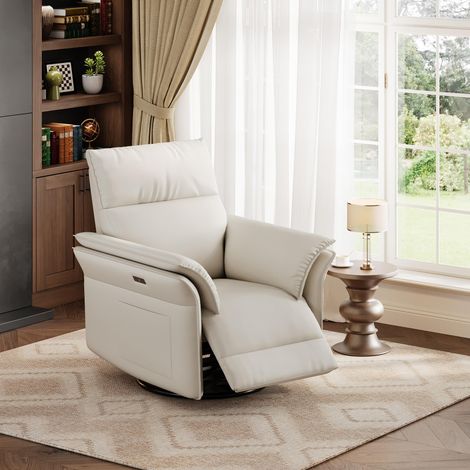 Fauteuil électrique pivotant et basculant Inclinaison réglable, port USB intégré, accoudoirs doubles, revêtement en tissu chenille haut de gamme - Beige (1/5)