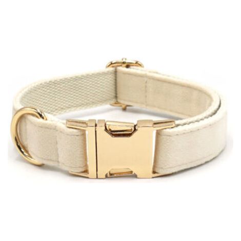 Collier pour chien en velours côtelé naturel ultra-doux, blanc crème, pour chiens de taille moyenne à peau sensible. (1/3)