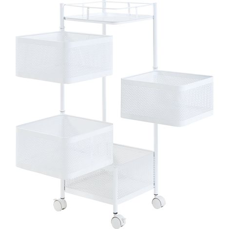 Chariot de service desserte cuisine salon meuble de rangement à 4 niveaux acier 80 x 27 x 27 cm blanc (1/4)