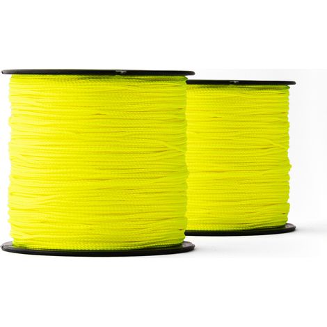 SNURO Corde Nylon Tressée (1 mm, 100 m- jaune) - 2 pièces - Corde Fluorescente en Polyamide Tressée Robuste pour N'importe quelle Utilisation - Résistante aux Intempéries - Cordeau de Maçon - 2 Pièces