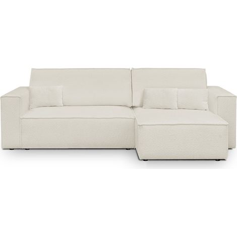 Canapé d'angle convertible réversible 4 places avec coffre de rangement en tissu bouclé beige - Livia (1/5)