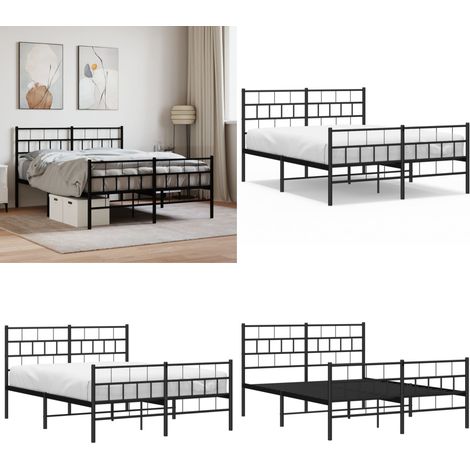 Cadre de lit métal sans matelas avec pied de lit noir 140x190cm - Cadre De Lit - Lit Double - Lit Metal - Lit Noir - Meuble Chambre - Home & Living (1/5)