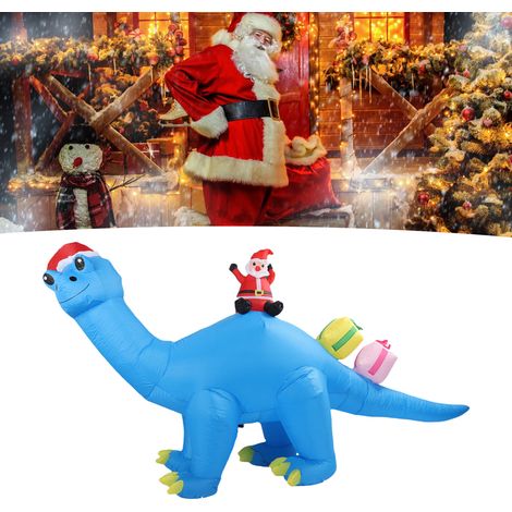 Décoration Inflatable Dinosaur Xmas Decor + Inflatable Dinosaur Xmas Decor + LED + Dino bleu lumineux 5,9ft haut 10,2ft long résistant imperméable pour jardin extérieur party 220-240V (1/4)